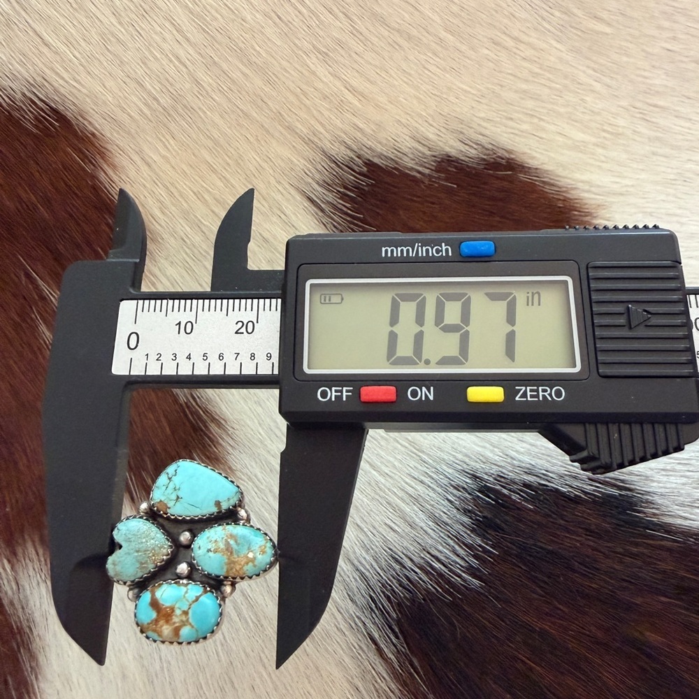 ❤️ #8 Turquoise Navajo Style 4 Stone Heart Statement Ring Adj Unisex 7.8 Gms 925 - Picture 14 of 16